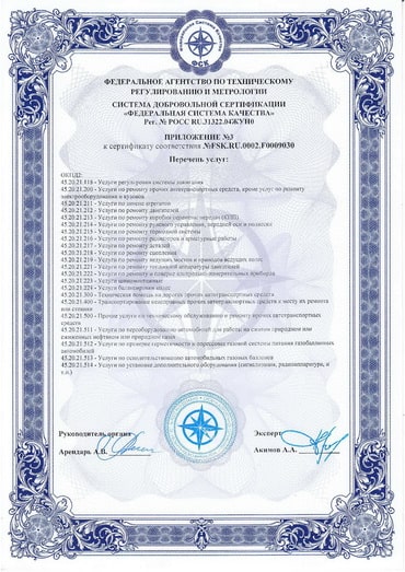 Сертификат автосервиса 1-4 ДжапСервис